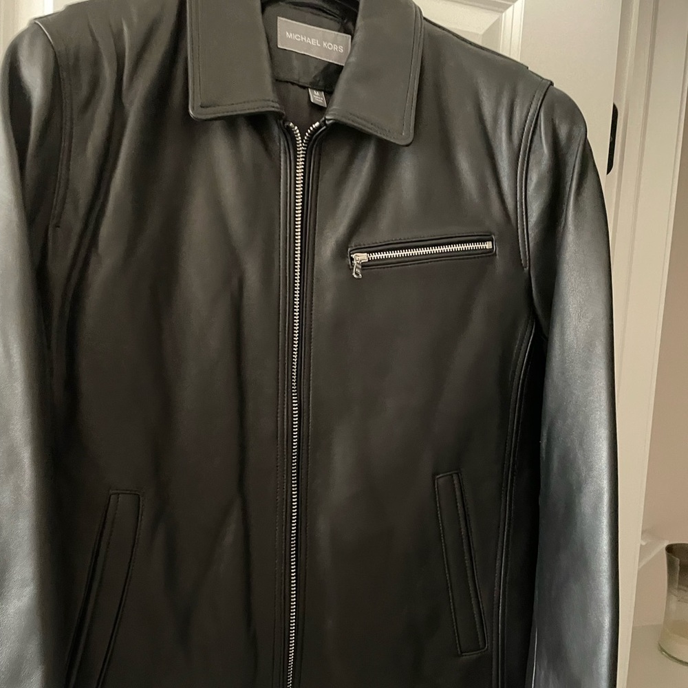 Brand new NWT men’s Michael Kors leather bomber jacket